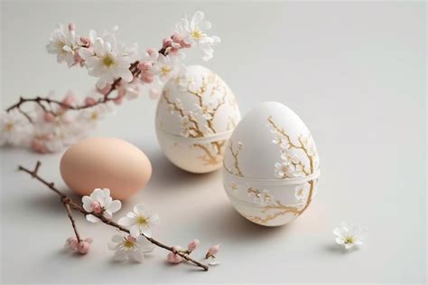 Premium Photo Stylish Easter Eggs And Cherry Blossoms