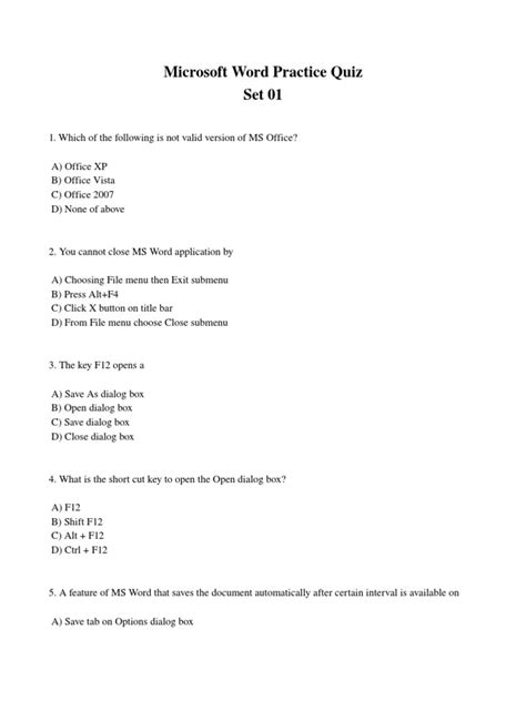 Corrections Of Different Ms Word Questions As A Brainstorm Pdf