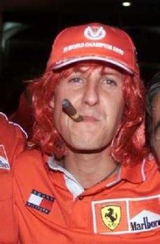 Schumi Wearing A Red Wig In Honour Of Ferrari During A Party