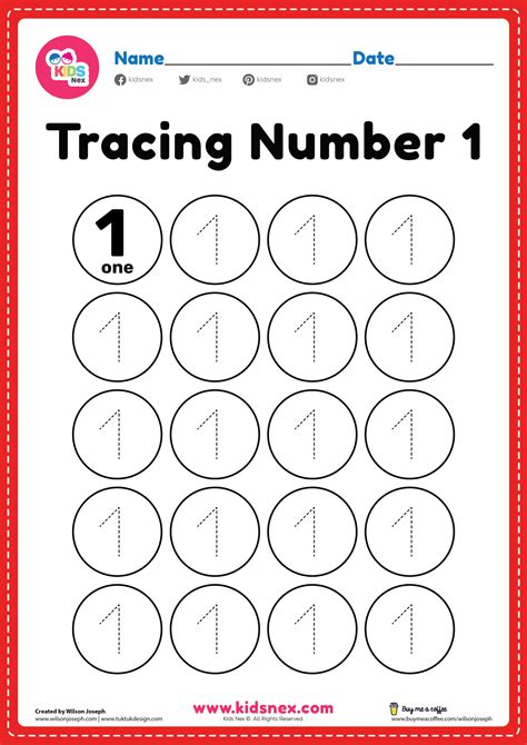 Tracing Number 1 Handwriting Practice Free Pdf Printable