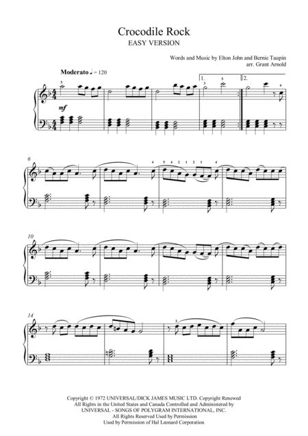 Crocodile Rock Arr Grant Arnold By Elton John Sheet Music For Easy