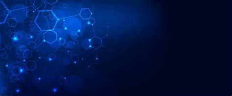 an abstract background with blue and white hexagonal shapes on dark ...