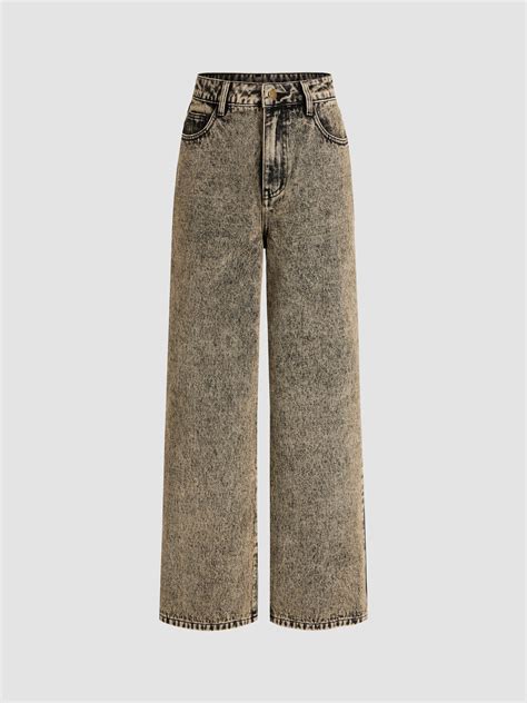 Denim High Waist Solid Straight Leg Jeans Cider