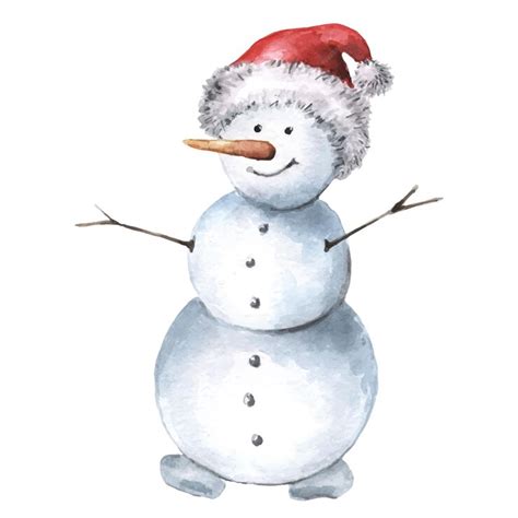 Premium Vector Watercolor Christmas Snowman In Red Hat