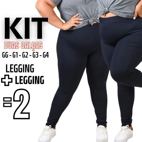 Kit 2 Calças Legging Plus Size Feminina Leg Suplex Zero Transparência