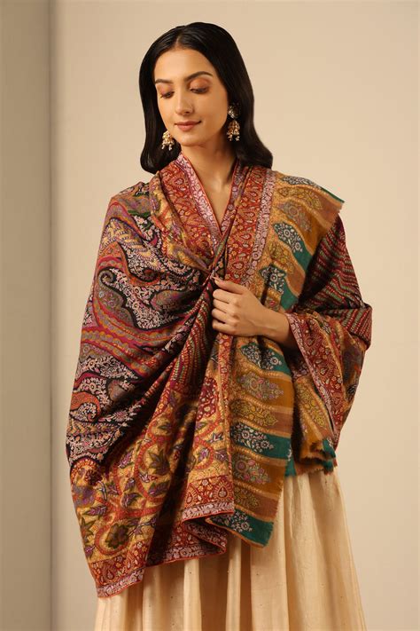 Buy Multi Color Kalamkari Mayee Floral Pashmina Shawl By Dusala Online