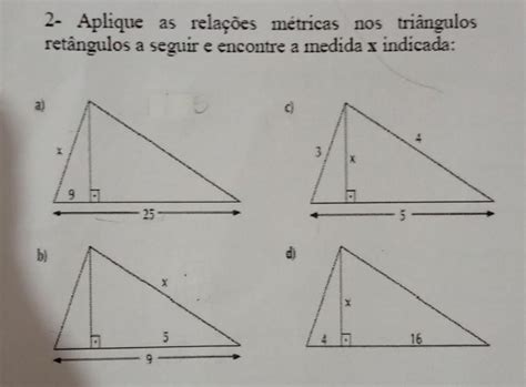 B 2 Aplique As Relações Métricas Nos Triângulos Retângulos A Seguir