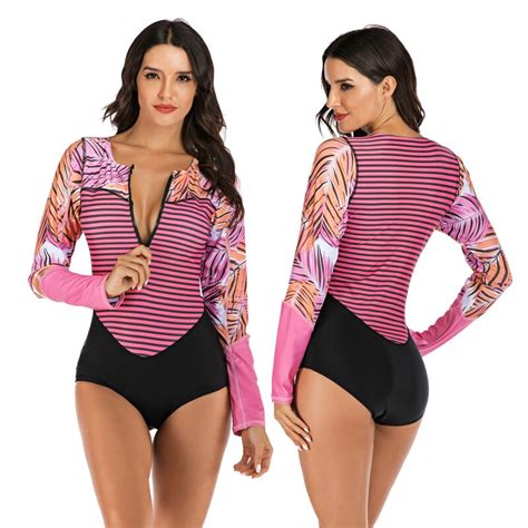 Drozeno 2019 Women Sexy Long Sleeve Swimsuit One Piece Swimsuit Women