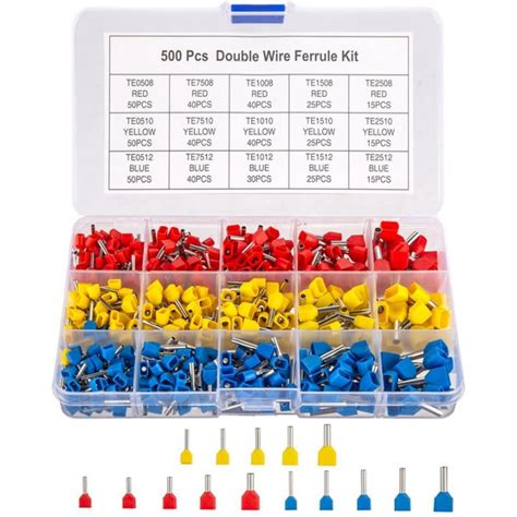 Double Wire Ferrules Kit 500pcs Wire Ferrule Terminals Insulated