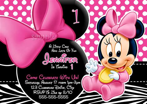 Free Personalized Minnie Mouse First Birthday Invitations Download