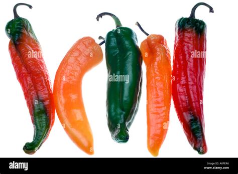 Lineup Of Chili Peppers Stock Photo Alamy