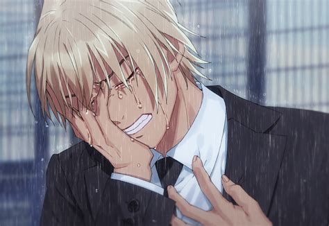 Safebooru Boy Amuro Tooru Bangs Black Jacket Black Neckwear Black Suit Blonde Hair Blurry