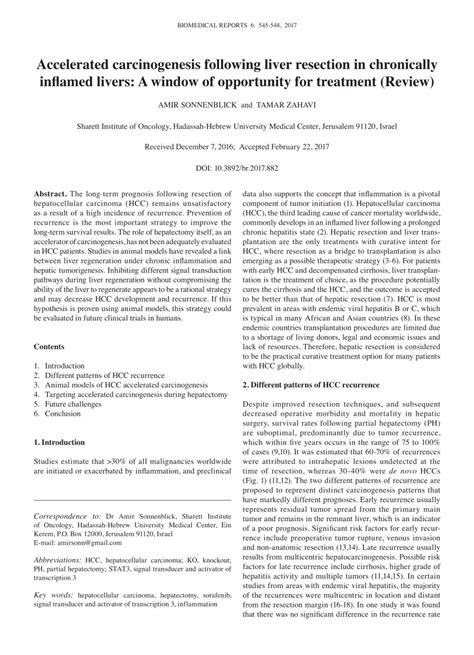 Pdf Accelerated Carcinogenesis Following Liver Resection In