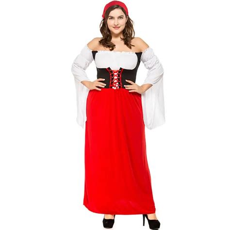 Sexy Red Oktoberfest Beer Maid Peasant Costume Octoberfest Bavarian German Wench Fancy Long