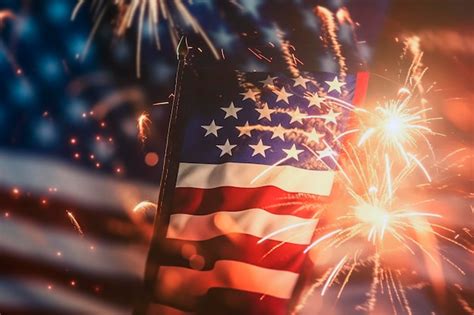 Premium AI Image | Celebratory fireworks on background of american flag ...