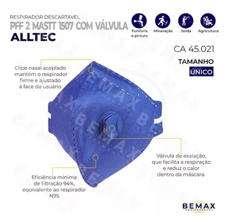 Kit M Scara Pff Descart Vel V Lvula Respirador Epi Cor Azul