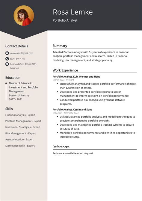 Portfolio Analyst Cv Examples Template Tips Off