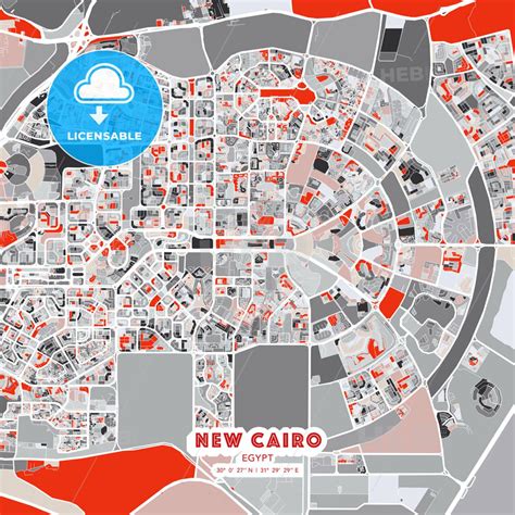 New Cairo, Egypt - modern street map poster template with gray and red ...