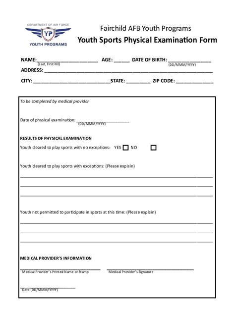 Youth Sports Physical Examination Form Fill Out And Sign Printable