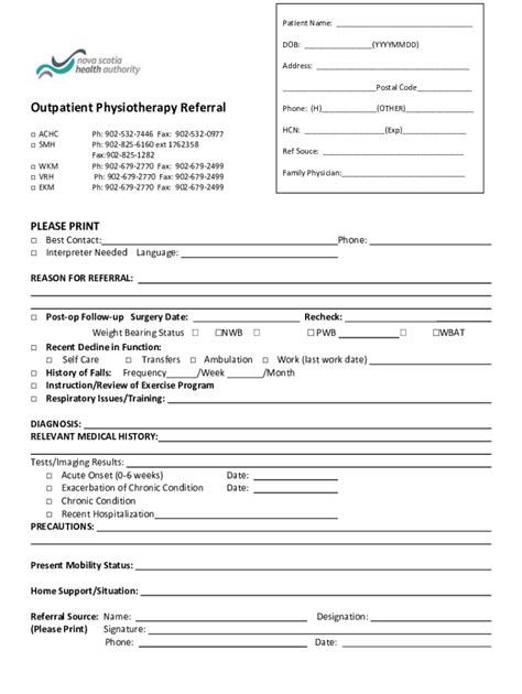 Fillable Online Outpatient Physiotherapy Referral Fax Email Print