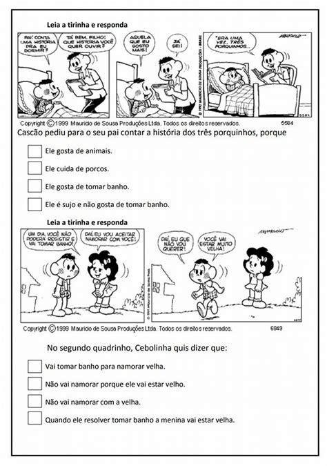 Interpreta O De Texto Tirinhas Ano Gabarito Texto Exemplo