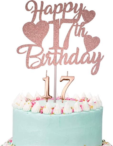 Amazon Happy 17th Birthday Cake Topper Rose Gold 17th Birthday