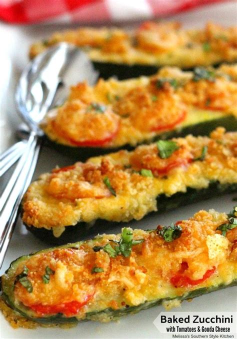 Baked Zucchini With Tomatoes And Gouda Cheese