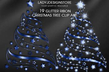 Blue Ribbon Sparkle Christmas Tree Clip Art In Png Format By