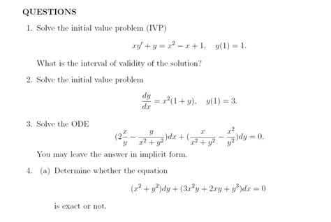 Solved Questions 1 Solve The Initial Value Problem Ivp