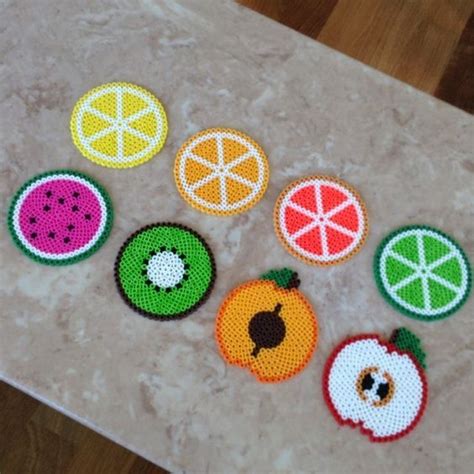 Set Of Fruit Themed Perler Bead Coasters By Jennionenote