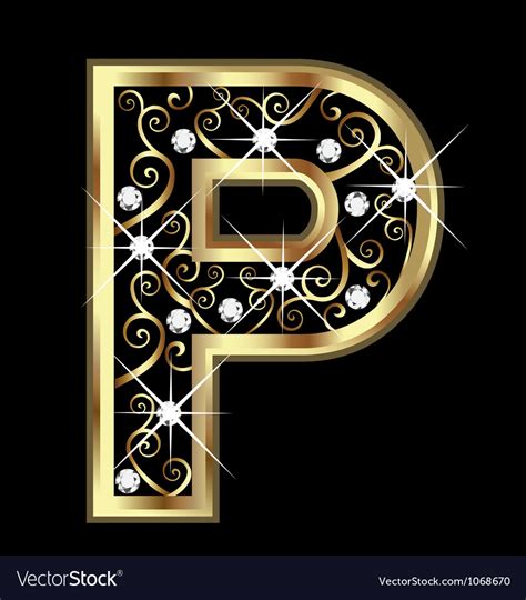 P Gold Letter With Swirly Ornaments Royalty Free Vector