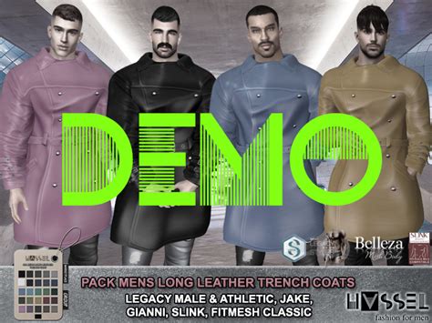 Second Life Marketplace Hassel Demo Mens Long Leather Trench Coats