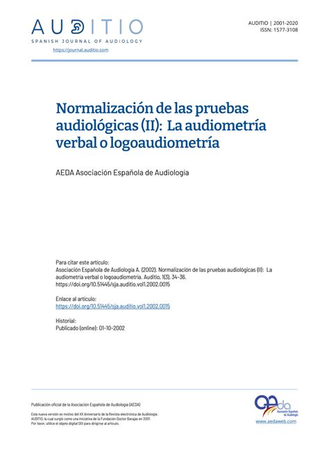 Pdf Normalización De Las Pruebas Audiológicas Ii La Audiometría Verbal O Logoaudiometría