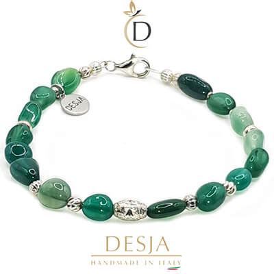 Bracciale Pietra Dura Naturale Agata Verde Argento925 Paige