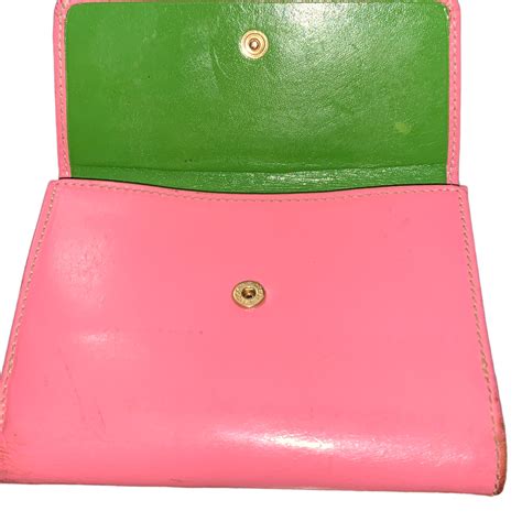 Kate Spade Pink Green Leather Bi Fold Wallet Gem