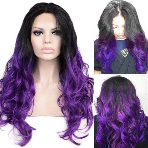 My Precious Ombre Purple Lace Front Wigs Long Wavy Synthetic Hair Wigs For Women 22