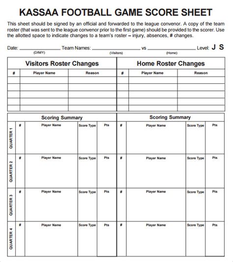 FREE 12+ Football Score Sheet Samples & Templates