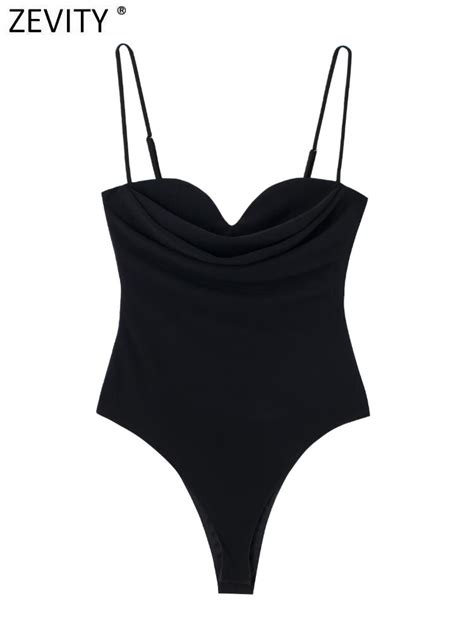 Zevity Mulheres Sexy Decote Em V Plissados Design Preto Branco Cor