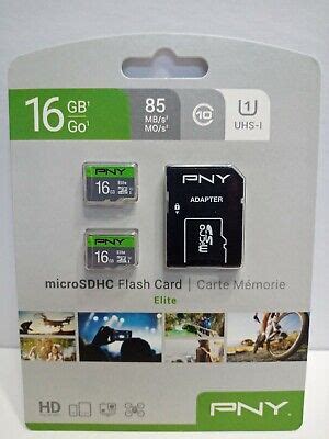 New PNY Elite 2 PK 16GB Micro SDHC Memory Cards Class 10 W Adapter