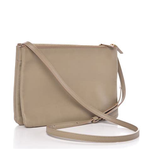 Celine Lambskin Large Trio Crossbody Bag Beige