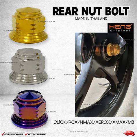 Original Heng Rear Nut Bolt Gold Silver Titanium Click Pcx Nmax