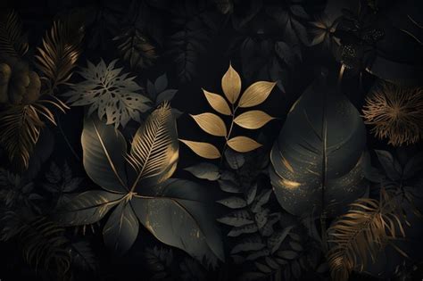 Premium AI Image | a black ground that is covered with golden plants ...