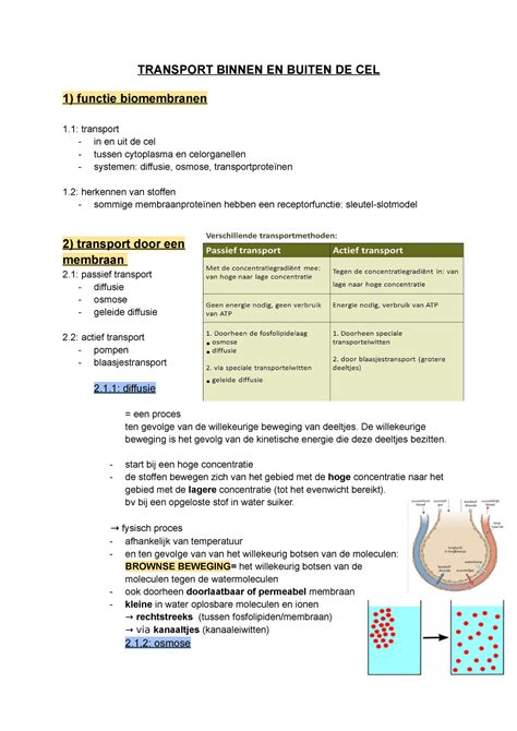 Biologie Cursus 2018 2019 TRANSPORT BINNEN EN BUITEN DE CEL 1