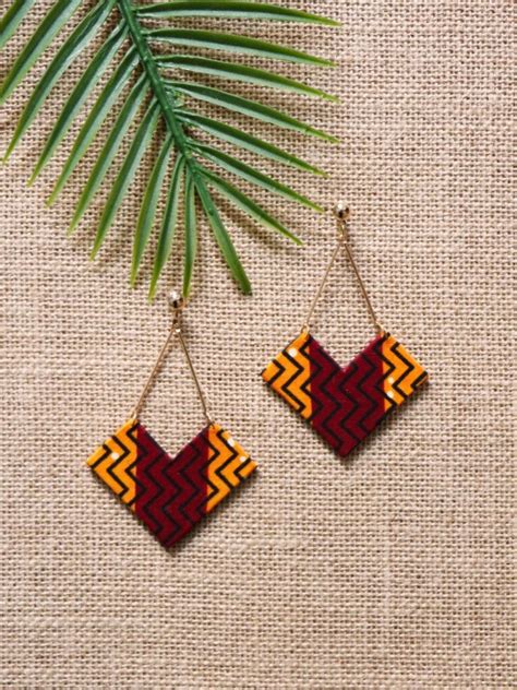 Boucles d oreilles Wès Wax batik rouge Losanges Tissu africain