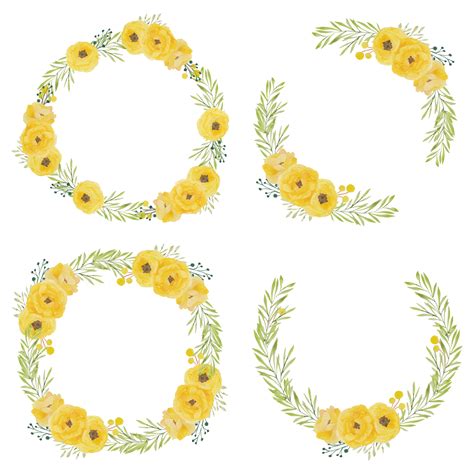 Set Of Watercolor Yellow Rose Flower Circle Frames 1219826 Vector Art