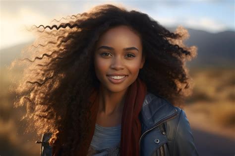 Fille Afro Américaine Avec Un Sourire Joyeux Et De Beaux Cheveux