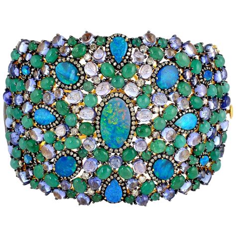 Tanzanite Emerald Diamond Statement Cuff For Sale At 1stDibs