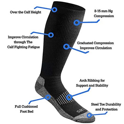 Dickies Men's Light Comfort Compression Over-The-Calf Socks, Black (2 Pairs), Shoe Size: 12-15 ...