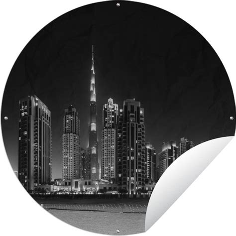 Tuincirkel Dubai Skyline Zwart Wit 60x60 Cm Ronde Tuinposter