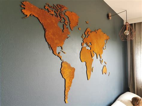 Industrial Wall Decor Metal World Map Rusty Metal Map Etsy